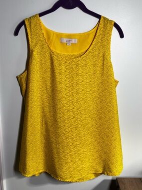 LOFT Bright Yellow Printed Scoop Neck Tank Size Medium